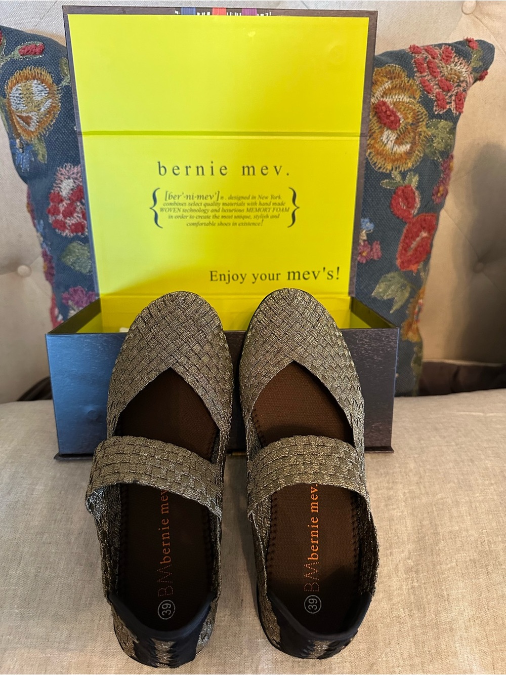 bernie mev. Metallic Olive Woven Mary Jane Flats